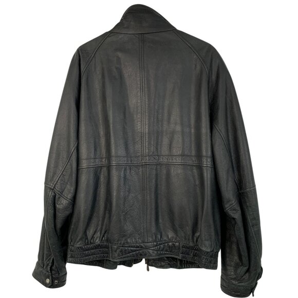 London Fog XL Black Leather Bomber Jacket Quilted Lining Multiple Pockets 8756 - Picture 7 of 12